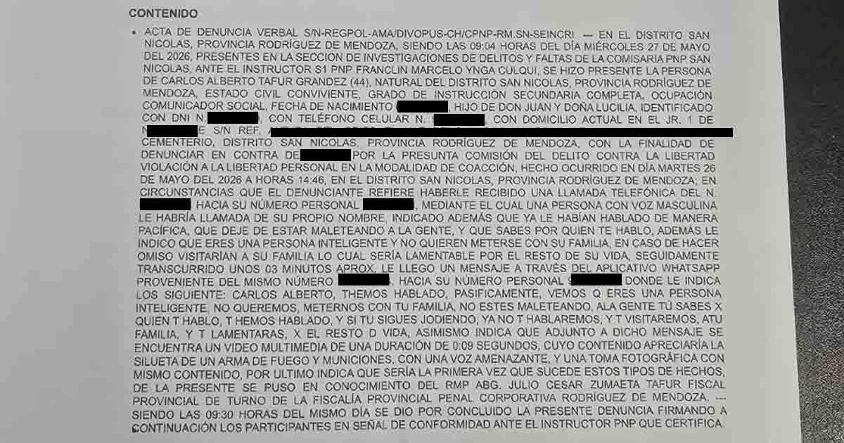 Comunicador social denuncia amenazas en Rodríguez de Mendoza